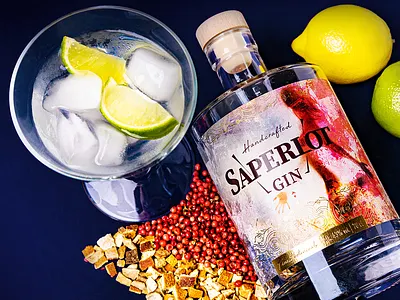 Saperlot Gin packaging design and photography branding graphic design logo packaging design product photography promo photography