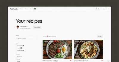 Recipe Platform User Profile design food platform memberstack recipe platform user profile web design webflow