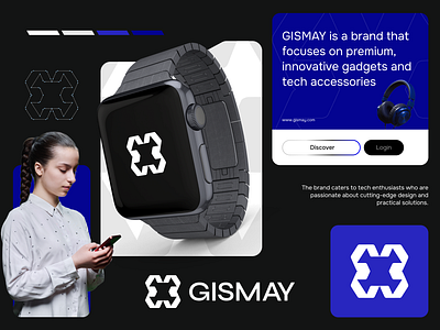 Gismay accessories blue logo branding clock e commerce gadgets logo logo design manufacturer logo shop tech tech logo tracker white logo