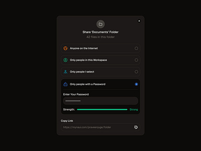 Share Folder 📂 button copy design dialog input minimal modal popup saas ui web design