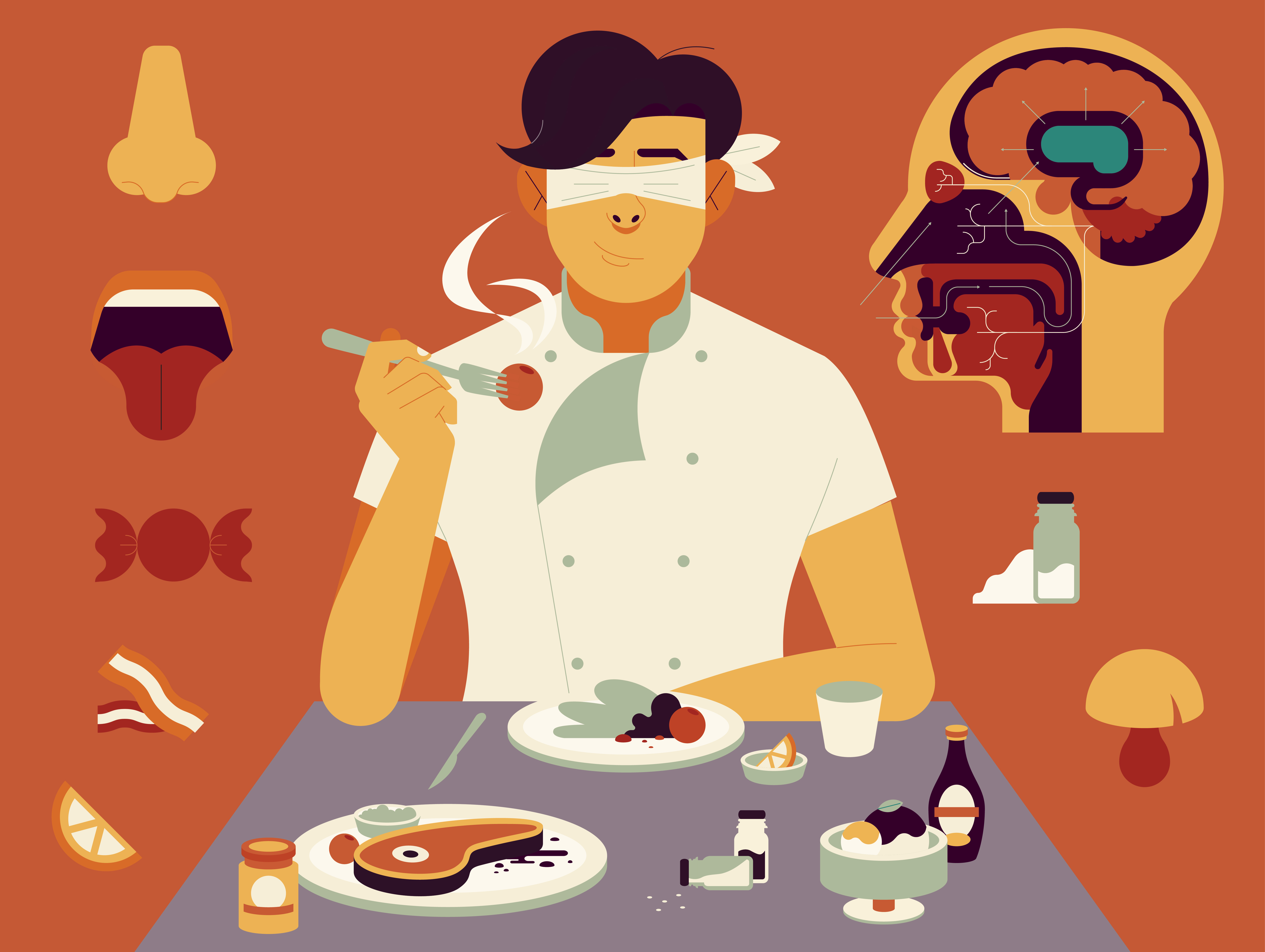 Taste adobe digitalillustration editorialillustration health healthcare illustration muti nose salt senses sour steak sweet taste tongue vector