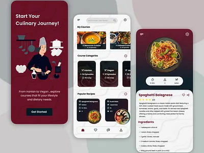 An app with variety of cooking courses for every diet & cuisine appdesign cookingapp cookingui figmadesign freelancedesigner ui uidesign uiux uiuxdesign uiuxdesigner uxdesign