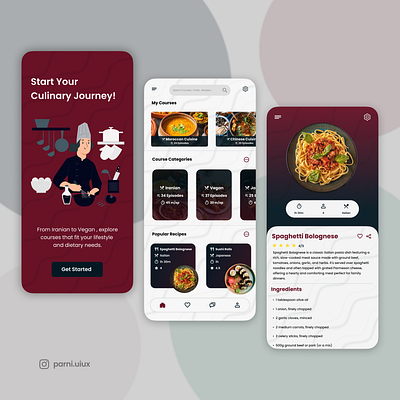 An app with variety of cooking courses for every diet & cuisine appdesign cookingapp cookingui figmadesign freelancedesigner ui uidesign uiux uiuxdesign uiuxdesigner uxdesign