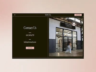Tinte Contact Us art direction branding clean design contact us dark mode design graphic design hair salon hair salon branding hair salon website layout logo minimal design serif font typography ui webflow website website design wireframe
