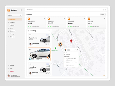 Rent Card Dashboard - Animation animation assistant b2b booking car crm graph interaction interface maps platform product rent saas software startup tracking travel vehicle vektora