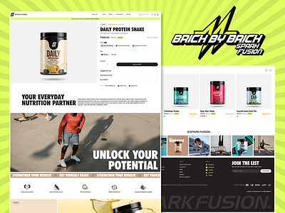 Spark Fusion Product Page Design 3d aboxagency branding design e commerce fitness nutrition graphic design gym supplements health and wellness illustration online shopping product page design product rendering protein powder protein shake protein supplements responsive shopify development spark fusion vector