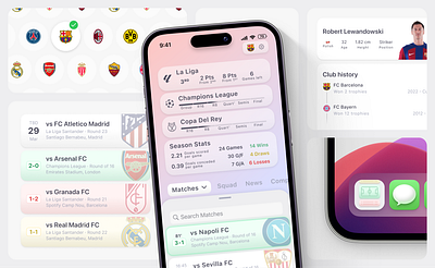 Case study: football data app app arsenal bento branding button component data design fcbarcelona football manunited minimal mobile app product design realmadrid score shadow simple statistics ui