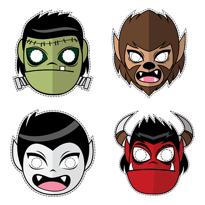 Halloween Monster Mask 2d apparel cartoon clothing design cute design dracula frankenstein graphic design halloween horror illustration mask monster paper mask red ogre template vampire vector werewolf