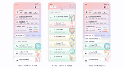 Working on some screens for a football score and data app app design arsenal barca champion data design fcbarcelona football interaction manchester mobile app product design psg real madrid scores shadow soccer statistics ui ux