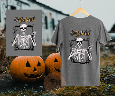 Coffeeholic Design advertising coffeeholic coffeelovers funny graphic design halloween skeleton tshirt typography wallposter