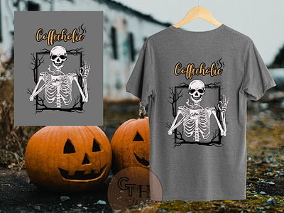 Coffeeholic Design advertising coffeeholic coffeelovers funny graphic design halloween skeleton tshirt typography wallposter