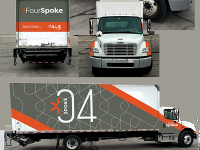 04 Spoke / Spaces Inc. brand design branding design graphic design gray grey mockup orange truck wrap vector wrap design