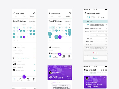 Thrive Global — Wellness App animation app calendar challenge chat dashboard discover feed history ios messaging mobile progress ux widget