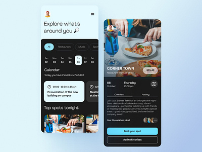 Explore What's Around You 🔎 app appdesign calendar dribbble eventapp events mobiledesign nearby restaurant ui uidesign ux