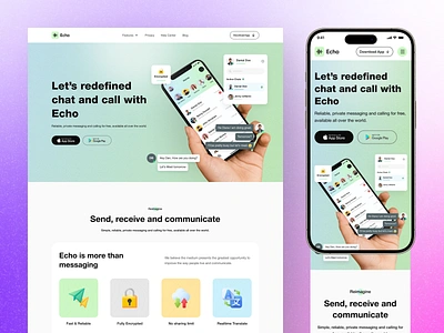 Landing Page Design for Echo - Chat & Calling App app design header homepage landing minimal modern ui ux web design