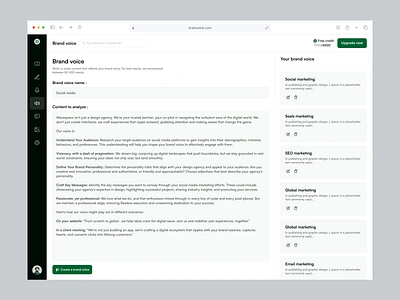 Brainwind AI - AI Writing Dashboard ai ai content tools ai saas ai tools artificial intelligence content automation dashboard product design prompt saas dashboard saas design text ai text editor text to audio uiux web design writing ai