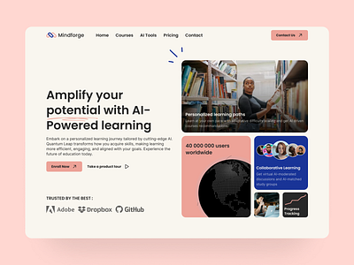 AI powered education website design concept aesthetic website ai ai platform ai website e learning e learning web app e learning website education education platform education website learning management system ui uiux ux