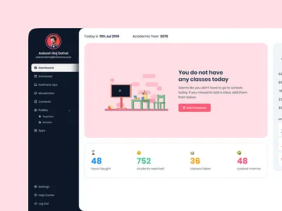 Teacher Dashboard class cms dashboard design dribbble education flat design logo menu minimal nepal saas schedules school teacher ui web app website