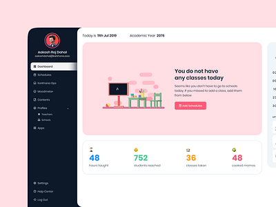 Teacher Dashboard class cms dashboard design dribbble education flat design logo menu minimal nepal saas schedules school teacher ui web app website