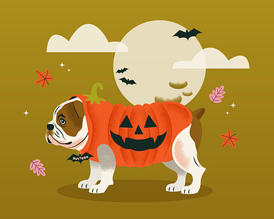 Halloween Pet Portraits bats bulldog dog dog portrait fall great pyrenees halloween illustration labrador leaves pumpkin witch