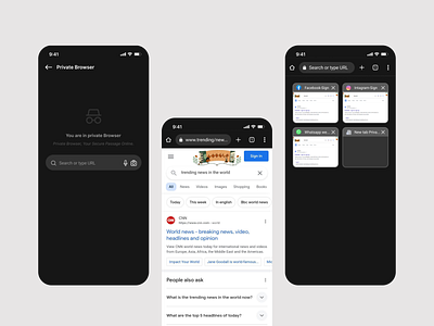 Private browser UI appdesign appui cleandesign dataprivacy designinspiration mobileapp privacyapp privacyfirst privacytech privatebrowser safebrowsing secureapp securebrowsing securityapp ui uiux userexperience userinterface uxdesign