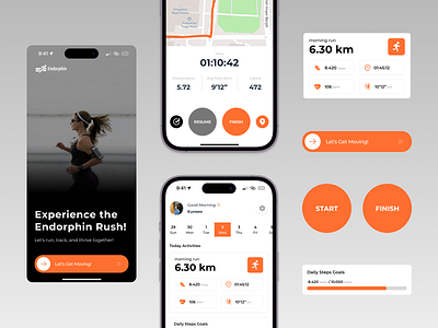 Endorphin - Running Track Mobile App activity app clean design figma fitness health ios mobile app mobile design runner running running app sport track ui ui design user interface workout