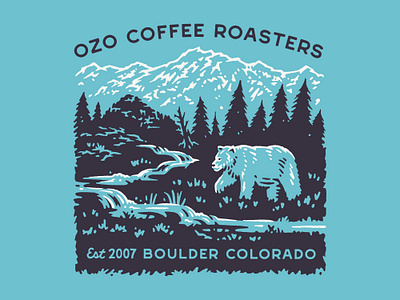 OZO Mountain Scene 2024 adventure backpacking bear camping coffee graphic hiking illustration lettering mountains outdoors retro rockies rocky mountains sporting goods stream vintage wildlife