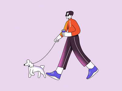 Walking the Dog art character coffee colorful design dog flat illustration illustrator morning outside walking