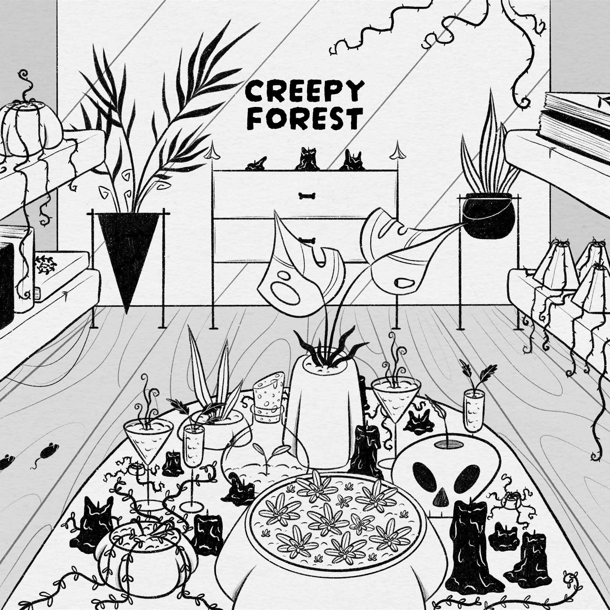 Flower shop book illustration childrens illustration design halloween illustration line art sketch