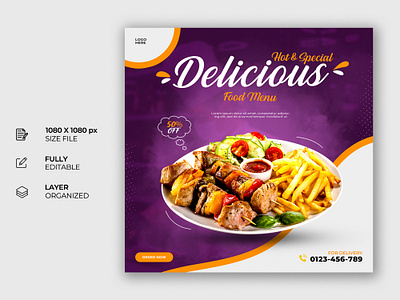 Food social media post for restaurant for boosting in instagram. brand identity branding food menu graphic design social meida post