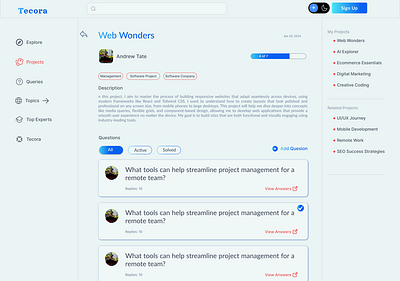 Tecora Ui Design: A Knowledge sharing plateform or discussion ap app idea chatting discussion figma ui user interface ux