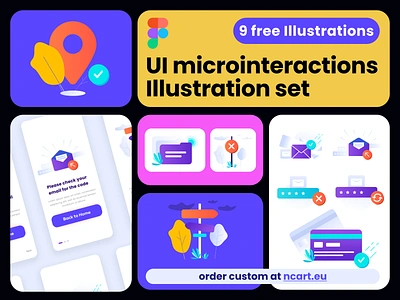 Freebie 9+ UI Microinteractions Illustration set app confirmation design system figma free freebie illustration illustration kit kit message sent micro interaction miscointeraction onboarding page not found startup svg ui ui ux ux vector