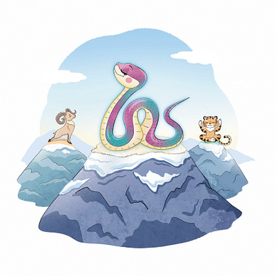 2025 Snake calendar. January 2025 animals book illustration calendar calendar 2025 calendar design character character design children character children illustration childrens book illustration mountains new year new year 2025 print design snake snake 2025 tiger yoga