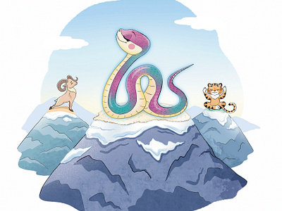 2025 Snake calendar. January 2025 animals book illustration calendar calendar 2025 calendar design character character design children character children illustration childrens book illustration mountains new year new year 2025 print design snake snake 2025 tiger yoga