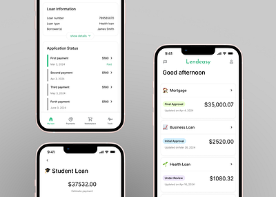 Lendeasy Mobile App Design interaction design loan app loan application loan information mobile design monthly payment mortgage product design track payment ui