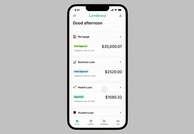 Health Loan Payments loan app product design ui