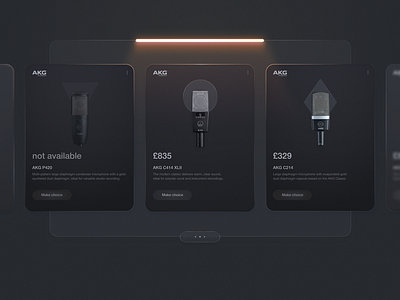 Product card clean design dark mode dark ui e commerce ui interface design microphone selection minimalist design product card product comparison product showcase professional audio tech design ui design uxui web design