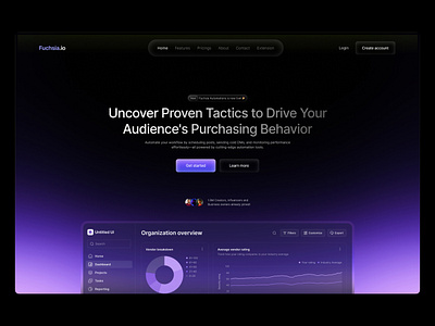 Fuchsia Landing page design app automation automation website darkmode framer expert framer website gradient grainient inspirux saas saas landing page saas product saas website saas website design skaas ui ux web3 web3 website webflow website