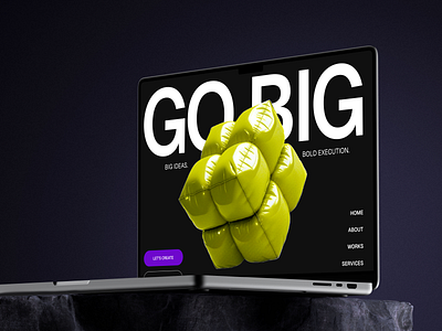 📦 GO BIG - Hero Section Design Exploration 3d agency big font big header creative dark mode design desktop hero section landing page minimalist simple ui ux