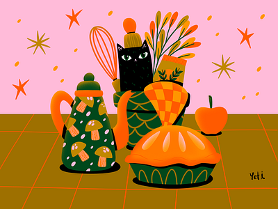 ????Autumn Baking???? apple pie art artwork autumn baking cat colorful cook cooking design digital illustration editorial illustration flat food illustration freelance illustrator freelancer illustration illustrator mushroom spot illustration