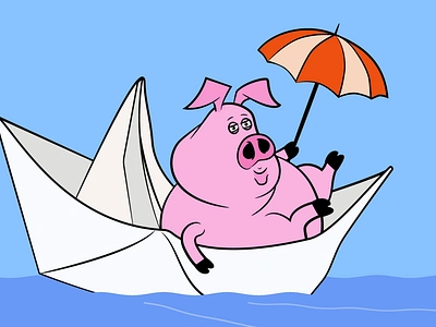 Marine Pig after effects animal animation argentina boat draw gif illustration illustrator motion designer motion graphics pig umbrella