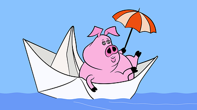 Marine Pig after effects animal animation argentina boat draw gif illustration illustrator motion designer motion graphics pig umbrella