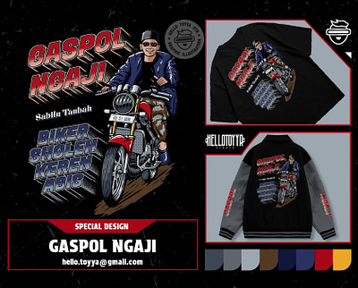 Muslim Rider, Gaspol Ngaji, T-shirt & Merchandise Design artwork for sale automotive branding clothing design enjoy riding graphic design illustration islamic design merchandise design moto cb motocycle muslim rider poster design rider rx king sticker design streetwear tshirt design yamaha ninja