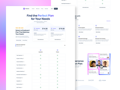 Klaboard - Pricing Page clean design design footer interface landing page layout minimalist modern price page price plan pricing page pricing table task management ui ux web design web pricing website