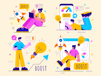 Business Boost 🚀 boost branding business character design design design asset free asset graphic design iconscout illustration marketing success vector