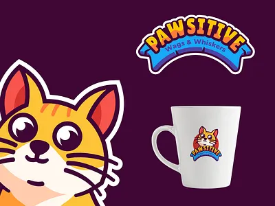 PAWSITIVE Wags & Whiskers branding cartoon cat logo design fur graphic design logo logos logotype mascot mascot logo modern pets logo vector whiskers
