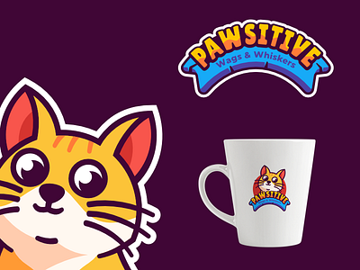 PAWSITIVE Wags & Whiskers branding cartoon cat logo design fur graphic design logo logos logotype mascot mascot logo modern pets logo vector whiskers