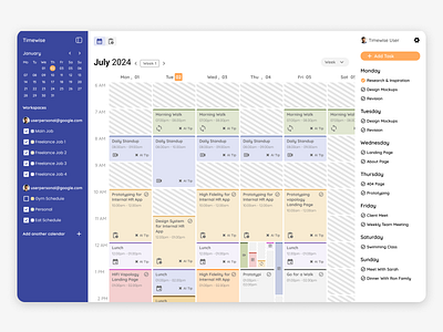 AI Task Manager - Timewise ai calendar dashboard manager schecduling app schedule task task management task manager ui ux