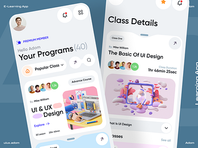 E-learning Mobile App adom app app design app ui education app elearning mobile app learning app online course app ui ux