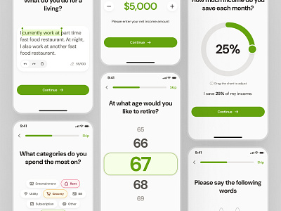 finpal: AI Finance Assisstant App - Financial Assessment UIUX ai banking app ai finance app ai investing app assessment ui clean figma ui kit finance assessment finance assessment ui finance onboarding finance ui finance ui kit financial assessment financial assessment ui fintech app green minimal modern onboarding onboarding ui simple
